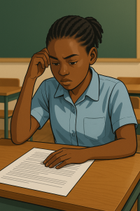 Teenage girl looking at an exam paper
